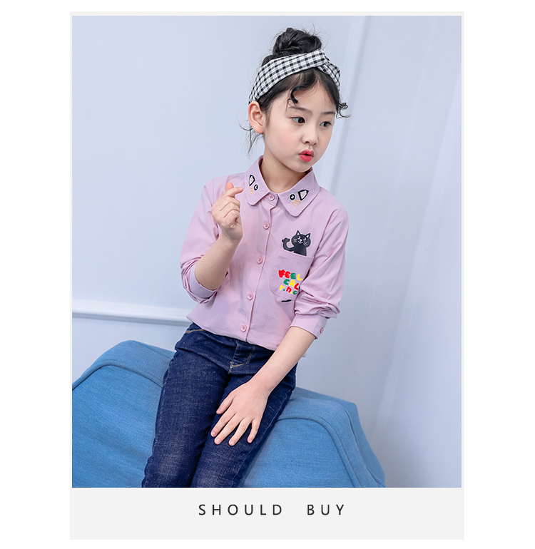 Áo sơ mi nữ tay dài xuân 2019 phong cách mới Hàn Quốc áo sơ mi trắng trẻ em lớn mùa xuân và áo cotton trẻ em mùa thu áo sơ mi trẻ em nữ đẹp