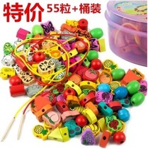 Wooden number letter building blocks Animal beads Stringing beads Childrens kindergarten early education puzzle force teaching toys