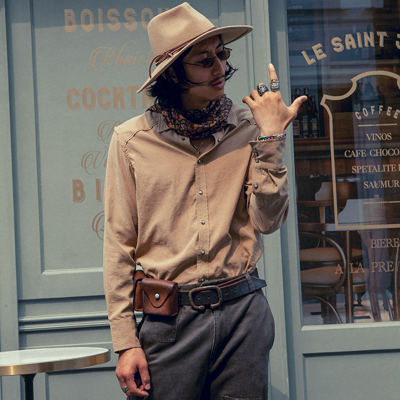 SOARIN Independent Retro Design Sense Shirt Male Original Yuppie Thin Section Splicing Casual Long Sleeve Shirt Ice Silk