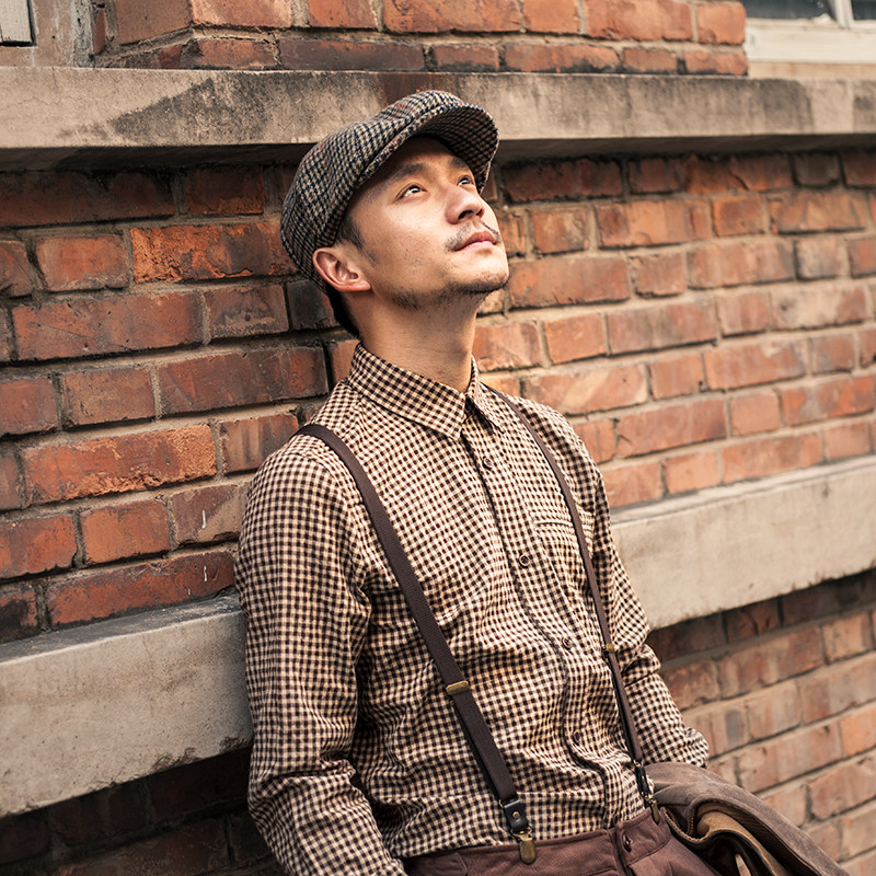 SOARIN retro Inn small plaid suit shirt male full cotton gge business casual workout shirt inch shirt