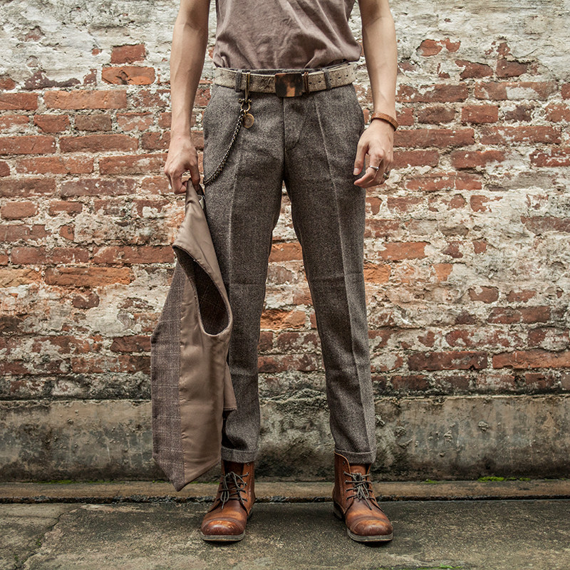 SOARIN Original Retro Herringbone Textured 90% West Dress Pants Male Inron Business Fit straight cylinder 9 Casual Pants