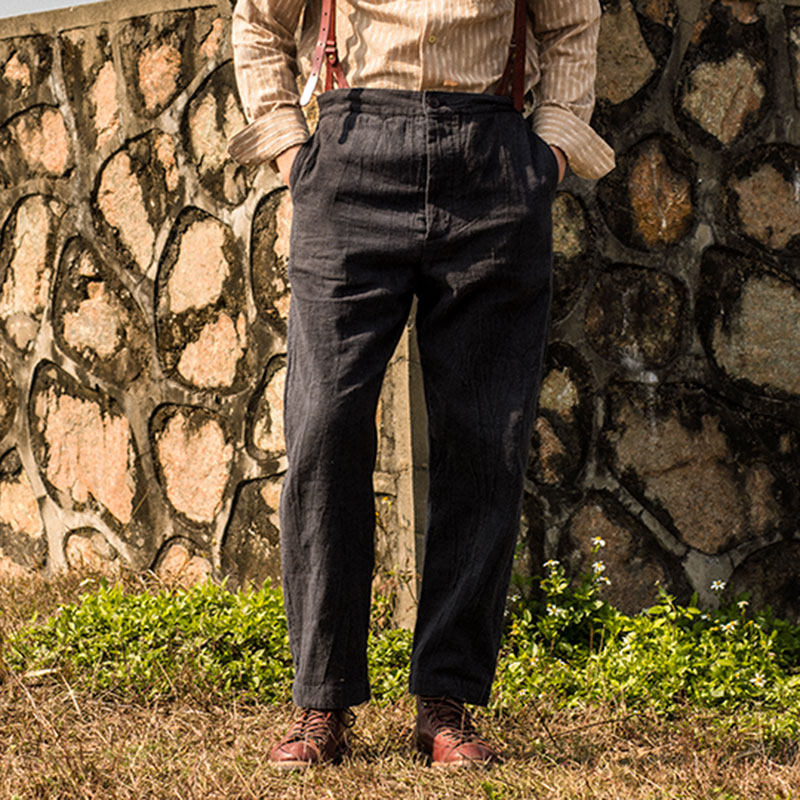 SOARIN Independent retro yuppie cotton linen 90% pants male Inn Wind business casual straight drum Western pants ruffles