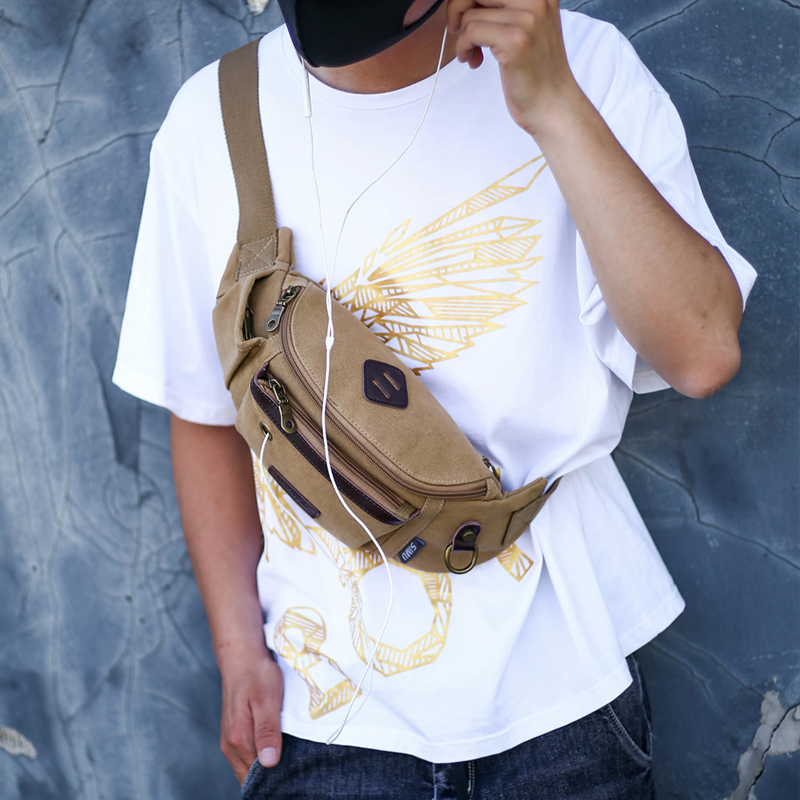 2025 New Style Bag Men's Casual Canvas Waist Bag Multifunctional Chest Bag with Headphone Hole Retro Shoulder Bag Crossbody Bag