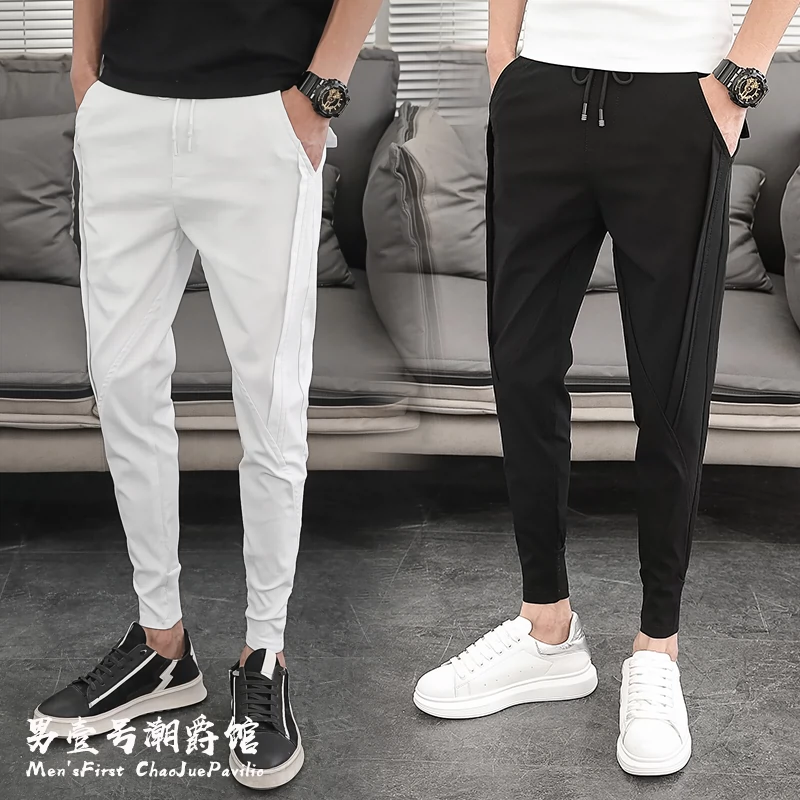 Mùa hè quần trắng chín điểm Hàn Quốc Slim overalls thời trang nam hợp thời trang quần mỏng - Quần làm việc