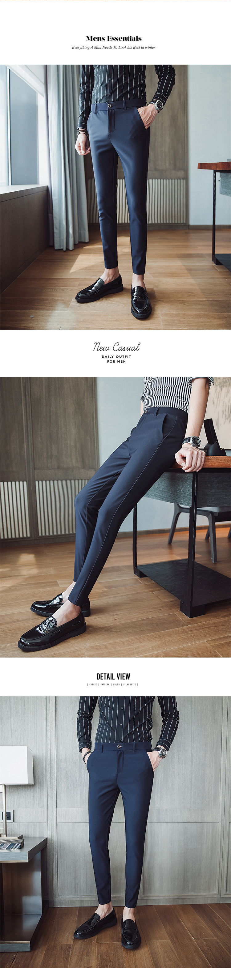 Wild slim Casual 9 chín điểm phù hợp với quần nam xu hướng mạng tóc đỏ Nhà tạo mẫu Slim phiên bản Hàn Quốc của quần bó sát chân quần kaki túi hộp