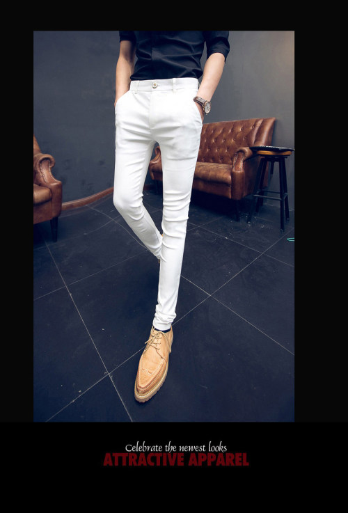Quần bó chân màu đỏ co giãn phiên bản Hàn Quốc của xu hướng Slim night stylist làm tóc mỏng quần dài giản dị quần áo nam shop quần áo nam
