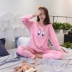 Quần áo hạn chế mùa thu và mùa đông cotton sau sinh cho con bú lông cừu san hô cho con bú hai mảnh phụ nữ mang thai đồ ngủ hoạt hình nhà dịch vụ phù hợp - Giải trí mặc / Mum mặc