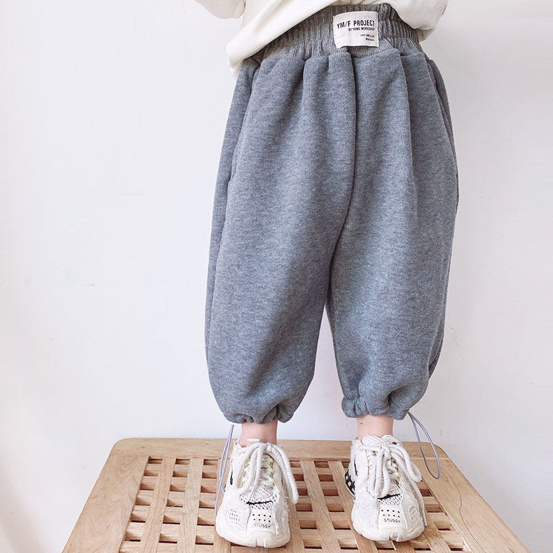 Q Baojia children's winter wear 2020 new men's and women's bathroom pants with plush thick drawstring sports pants