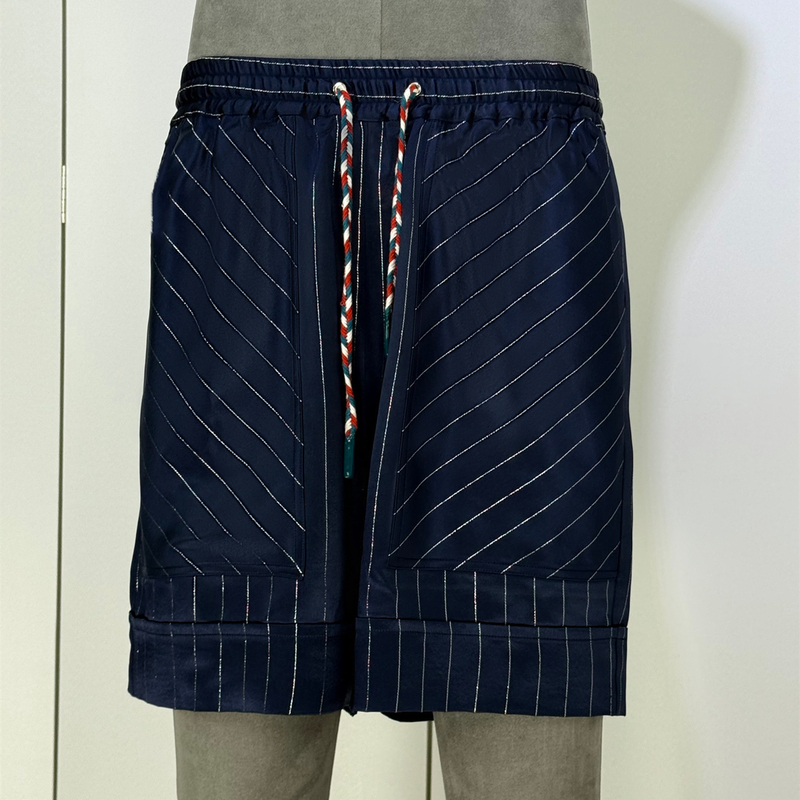 Trendy Triacetate Silver Thread Heavyweight Silk Summer Men's Shorts Emperor's New Clothes Street Style Silver Thread Knee-Length Shorts Trendy Triacetate Silver Thread Heavyweight Silk Summer Men's Shorts Emperor's New Clothes Street Style Silver Thread Knee-Length Shorts