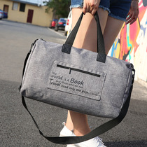 Short trip canvas portable large capacity waterproof folding sleeved pull rod multifunctional luggage sports fitness bag tide