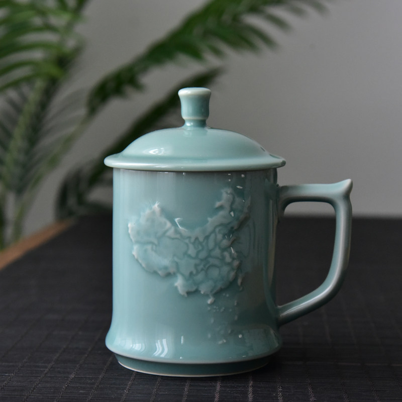 Dragon Springs Green China Chinese Style With Lid Tea Cup Ceramic Handle Mark Cup Big room Office Cup Business Gift