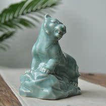 Dragon Springs Green Porcelain Powder Green Tiger Tabletop Small Pendulum Piece Tea Track Zero Worthy Creative Ceramic Decoration Small Animal Chinese Sculpture