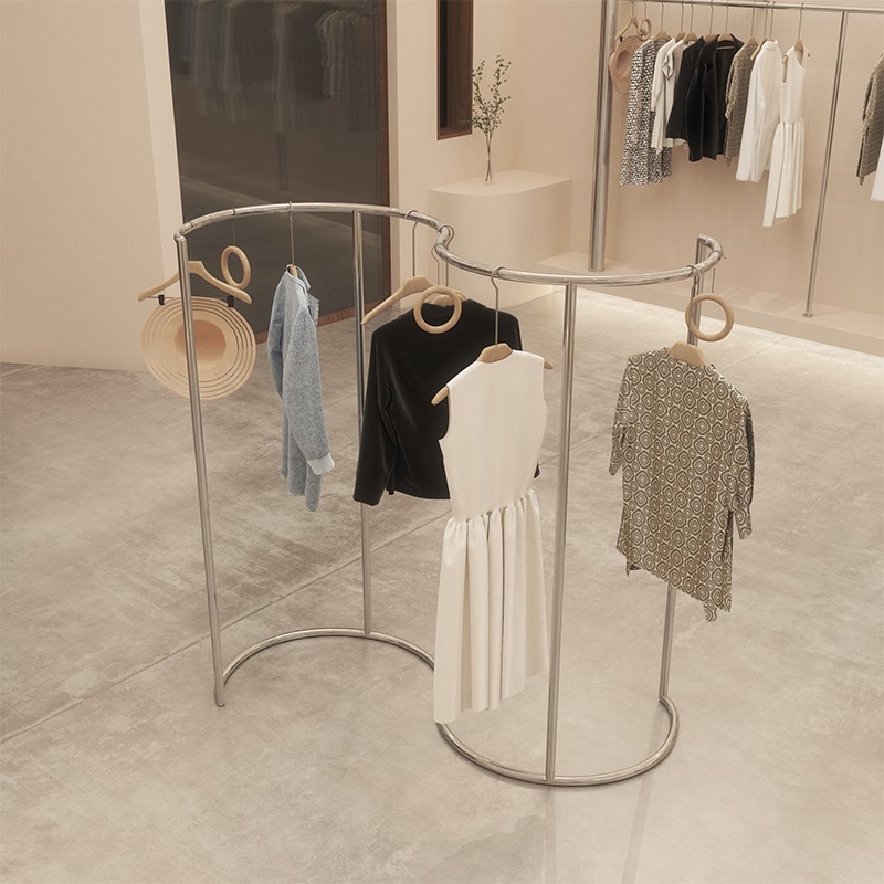 Clothing store display frame floor stainless steel arc in the shape of the men and women's clothing store shelves hanging rod display props