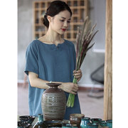 nút Disc phụ nữ gió của quốc gia zen phong cách phong cách retro Tang trà chiếc váy cô gái nghệ thuật quần áo gió của Trung Quốc mùa hè sườn xám hàng đầu