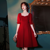 Toast service Bride wedding wedding engagement back door wine red short high waist size pregnant woman thin fat mm dress dress