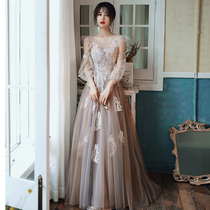 Long sleeve art test performance small dress female forest dinner party Annual Meeting Host long high-end fairy evening dress