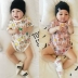 Tam giác em bé Xiêm Wraps Cotton ngắn tay cao cổ sơ sinh Full Moon Cartoon In thun mùa hè - Áo liền quần body dài tay cho bé gái Áo liền quần