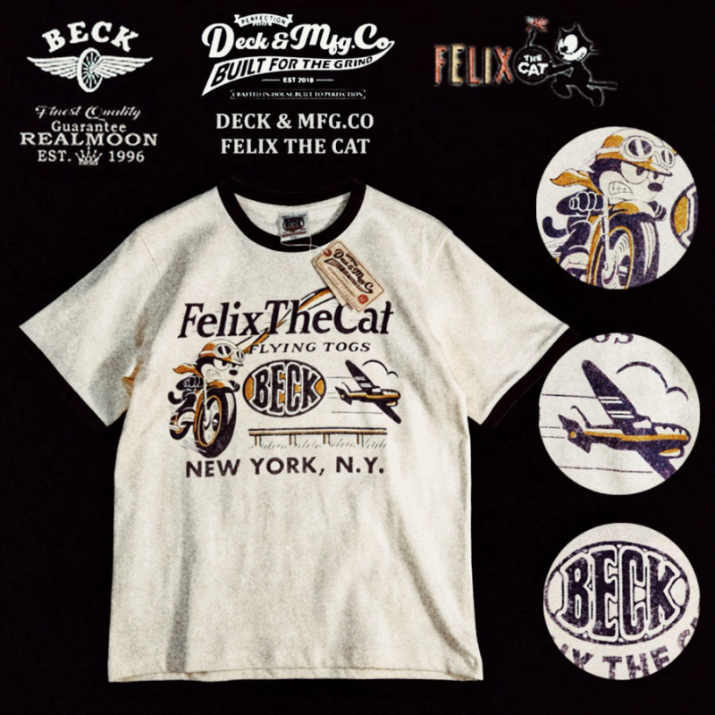 Deck & Mfg.Co Johnny Contrast Color T-Shirt Felix Cat Beck Retro Collaboration Short Sleeve!