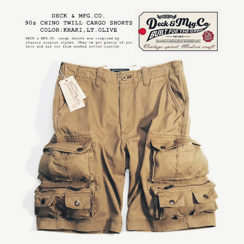 Deck & Mfg.Co. Reproduction of Classic Military Retro 90S American Heavy-Duty Multi-Pocket Cargo Shorts! Deck & Mfg.Co. Reproduction of Classic Military Retro 90S American Heavy-Duty Multi-Pocket Cargo Shorts!