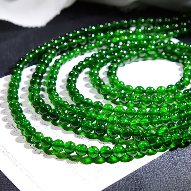 Xingxiujia 天然グリーンクロムダイオプサイドブレスレット（女性用）、ダイオプサイドエメラルドのシングルループとマルチループ、シベリア産エメラルド