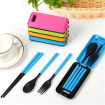 Travel portable chopsticks tableware box fork spoon set overseas folding telescopic three-piece storage box