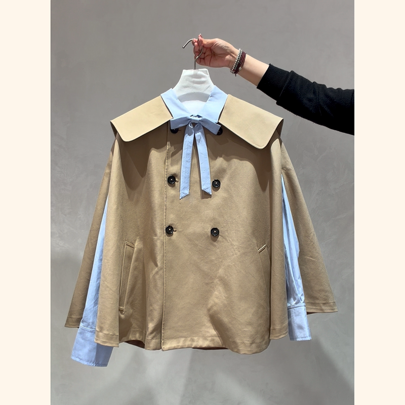 2026 Autumn New Fashion British Style Double-Breasted Cape Trench Coat Women's Fake Two-Piece Commuting Suit for Petite Women 2026 Autumn New Fashion British Style Double-Breasted Cape Trench Coat Women's Fake Two-Piece Commuting Suit for Petite Women