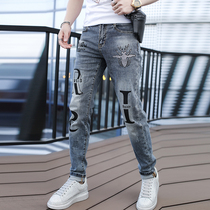 Jeans Mens 2021 spring and summer new online red Korean version of personality insect bronzed with small straight leggings pants mens young handsome