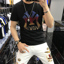 Short sleeve T-shirt men 2020 Summer new personality trend Net Red Sports Leisure letter hot drill half sleeve body shirt men