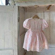 Girls dress Summer 22 South Korean child clothing foreign air children Korean version Fashion loose Flower Bubble Sleeves Dress