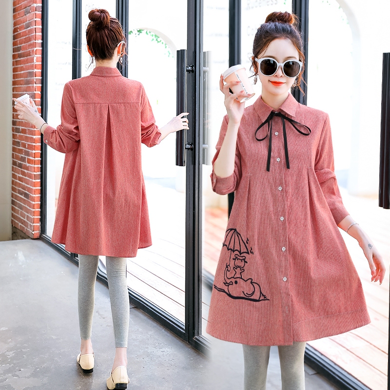 Maternity Autumn New Dress 2025 Korean Style Fashion Set Spring and Autumn Internet Celebrity Style Slimming Shirt Dress