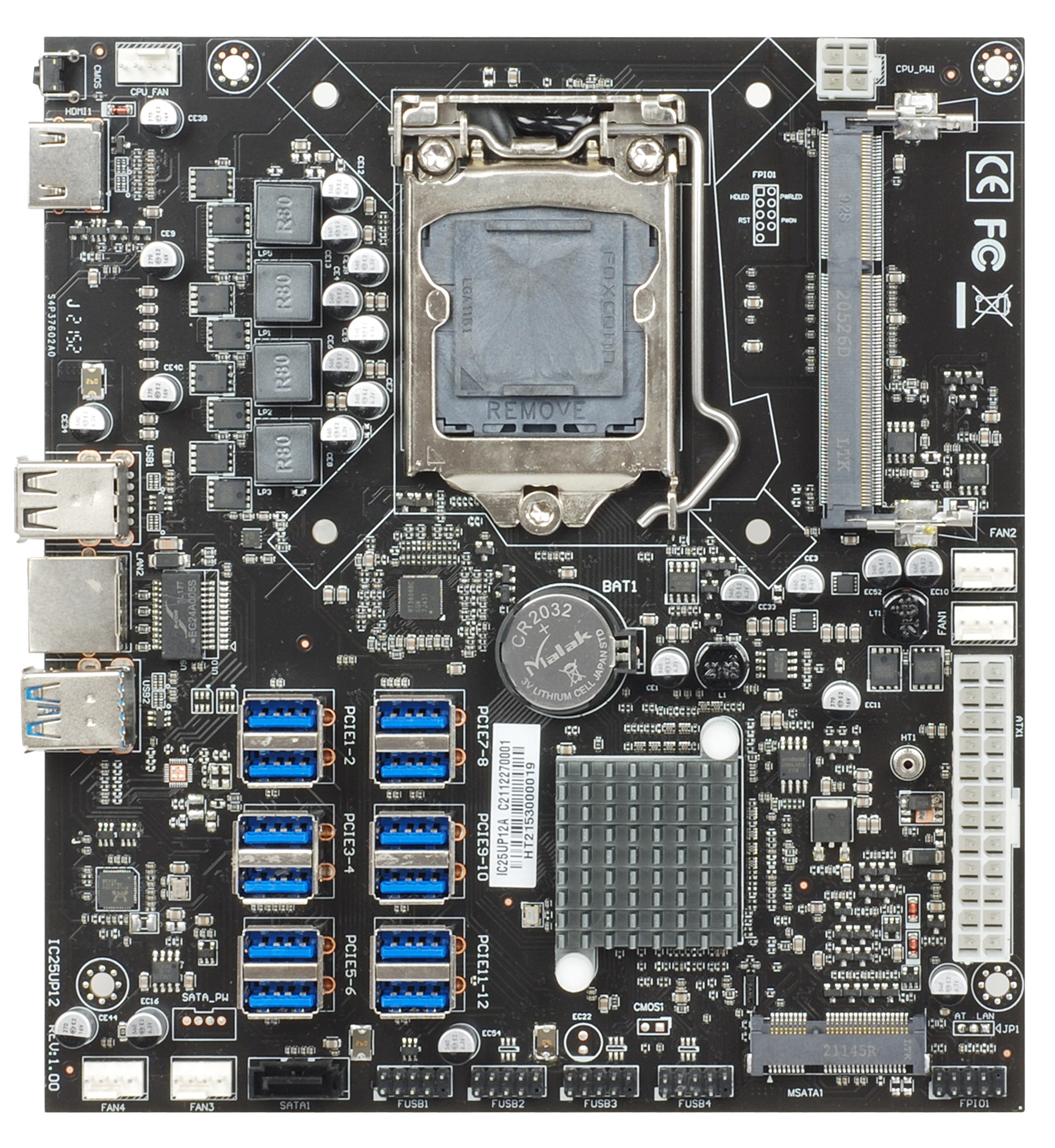 12 card USB3 0 IC25UP12BK adapter motherboard supports 12 graphics card 12PCIE B250 BTC