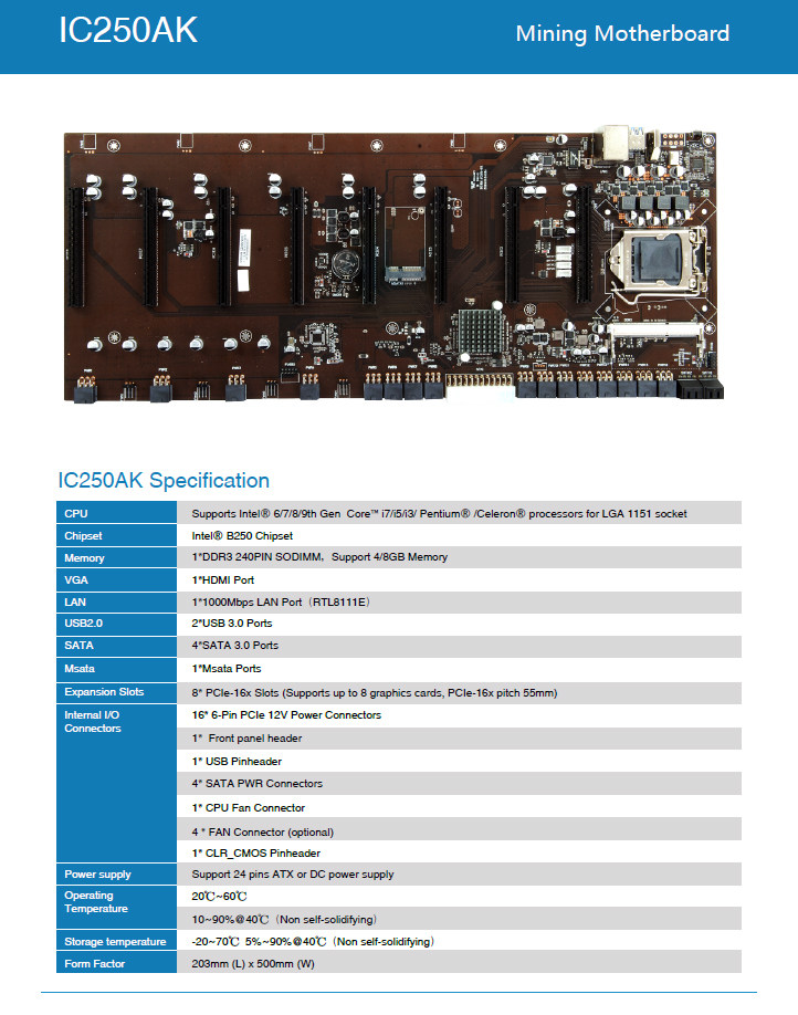 Spot factory B250BTC spot direct sales 8 cards in-line motherboard support 8 graphics cards compatible with ONDA host shell
