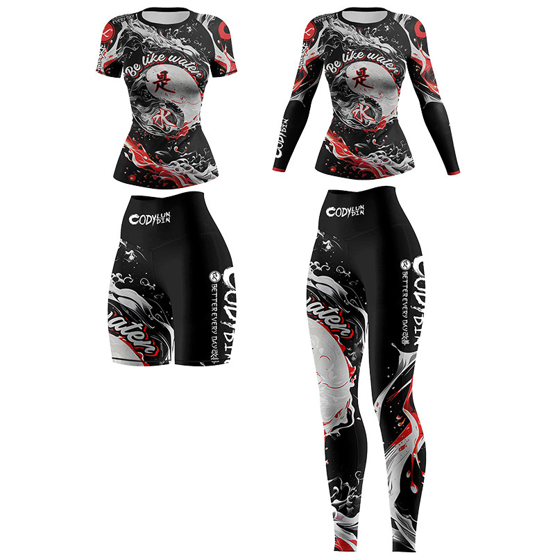 Yin and Yang Tai Chi Sports Slim-Fit Long and Short Sleeve T-Shirt Women's Yoga Running Pants Four-Piece Set Yin and Yang Tai Chi Sports Slim-Fit Long and Short Sleeve T-Shirt Women's Yoga Running Pants Four-Piece Set