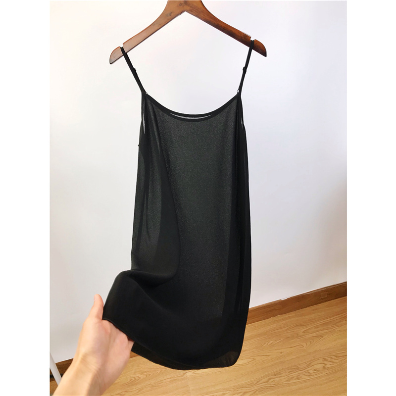 Black Thin Lining Skirt Dress with Lining, Loose Large Size Mid-Length Chiffon Suspender Skirt for Women Black Thin Lining Skirt Dress with Lining, Loose Large Size Mid-Length Chiffon Suspender Skirt for Women