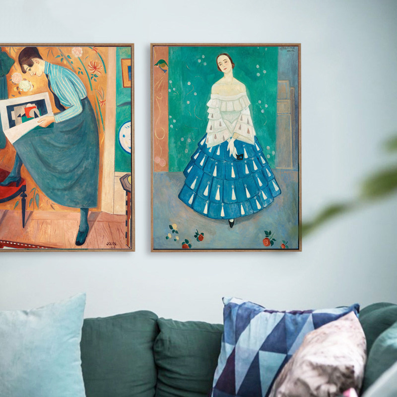 Naljorin Blue Dress Teenage Girl DIY Digital Oil Painting Small Fresher Decoration Painting Nordic Hanging Paintings