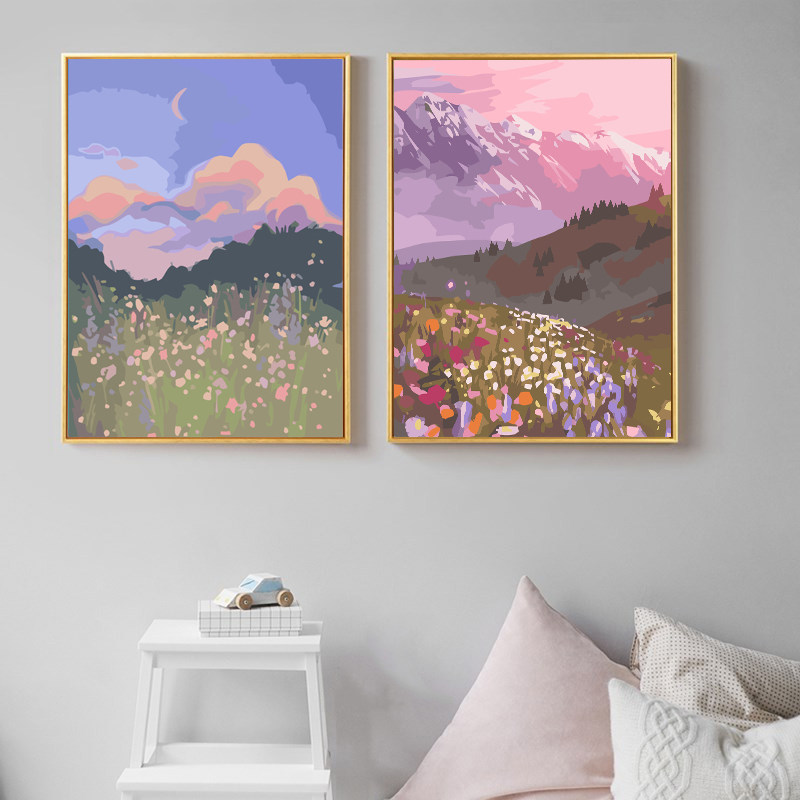 Flowers Digital Oil Painting Diy Hand Painted Padded Macaron Sky Oil Color Painting Painted Scenery Propylene Decoration Paintings