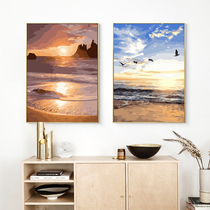 Beach digital oil painting diy hand-painted filled sunset sea view oil painting coloring decompression acrylic decorative painting ins