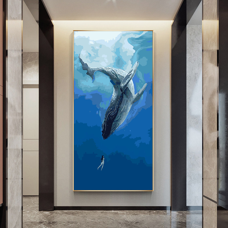 Nordic diy digital oil painting large size deep sea blue whale coloring living room porch decoration huge corridor oil painting