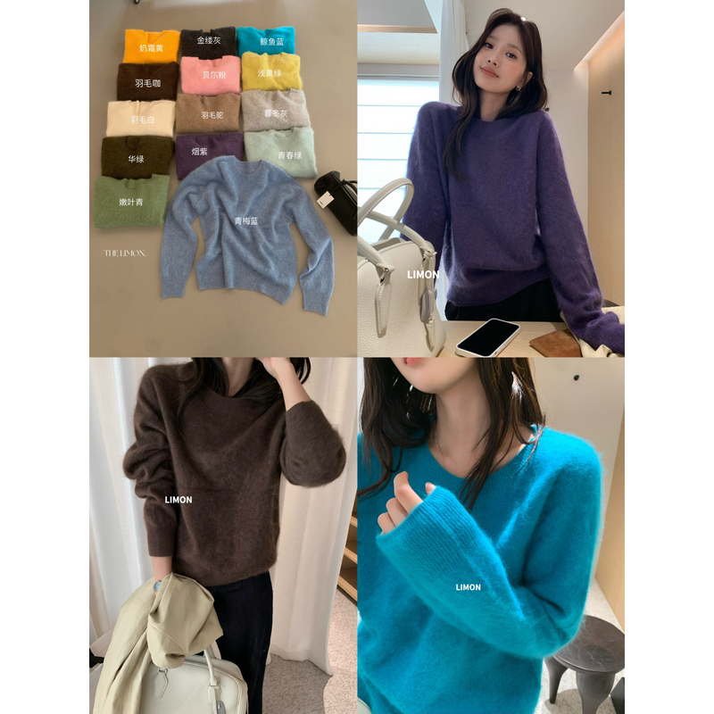 Lemon Green Tea - Korean-Style Atmospheric Multi-Color Round-Neck Loose Slimming Wool Knit Sweater Warm Sweater Lemon Green Tea - Korean-Style Atmospheric Multi-Color Round-Neck Loose Slimming Wool Knit Sweater Warm Sweater