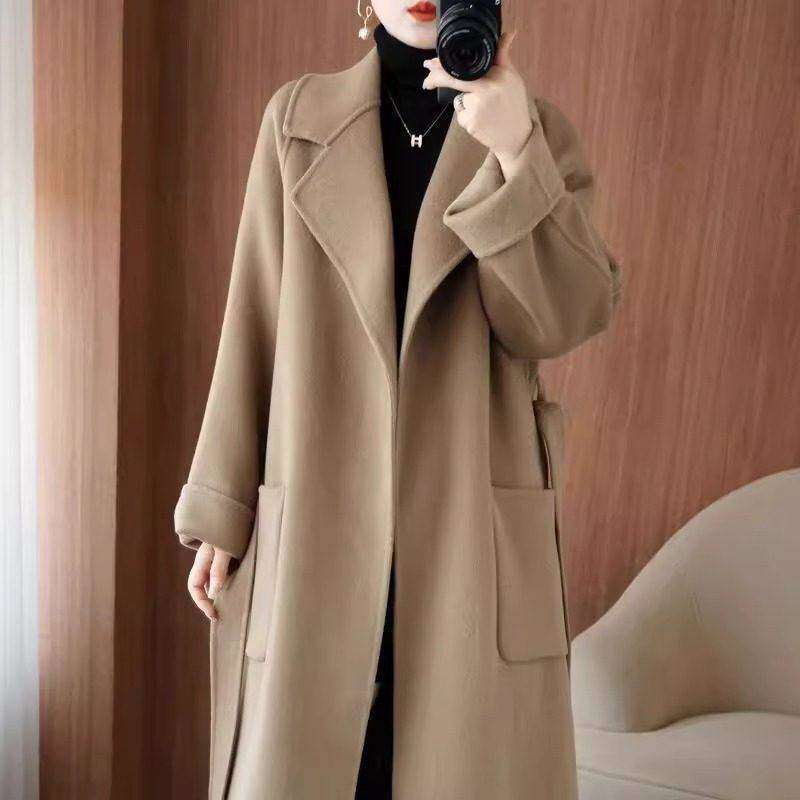 2025 Autumn Australia Double-Sided Cashmere Coat for Women, Loose Fit, Slimming, Thickened, Long Over-The-Knee Woolen Coat for Spring and Autumn