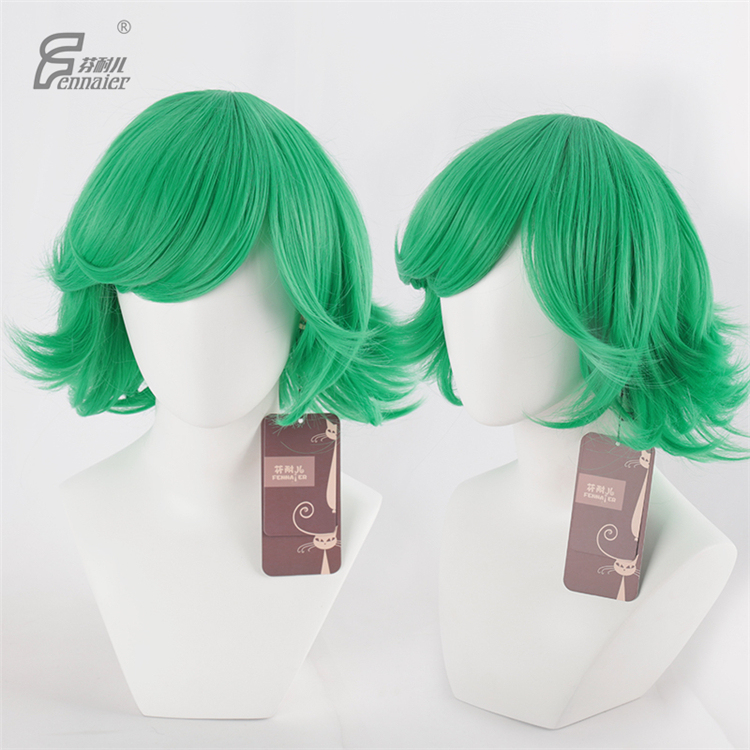 Fenner One-Punch Man Trembling Tornado Reverse Curly Short Hair Green Cosplay Anime Wig Fenner One-Punch Man Trembling Tornado Reverse Curly Short Hair Green Cosplay Anime Wig