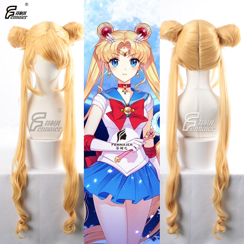 Finnier Sailor Moon Wig Water Ice Moon Fake Hair Princess Rabbit Golden cosplay Wig