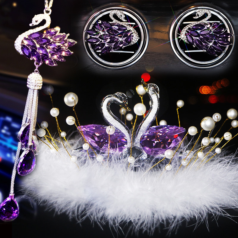 Creative Crystal Swan Car Perfume Seat Car Accessories Swing Piece Dolly Decorations Elegant Fragrant Lavender