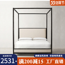 Nordic Solid Wood Double Cloth Art Bed 1 8 m Soft Bag Backrest Four Columns Shelving Bed Minku Guest House Furniture Customizable