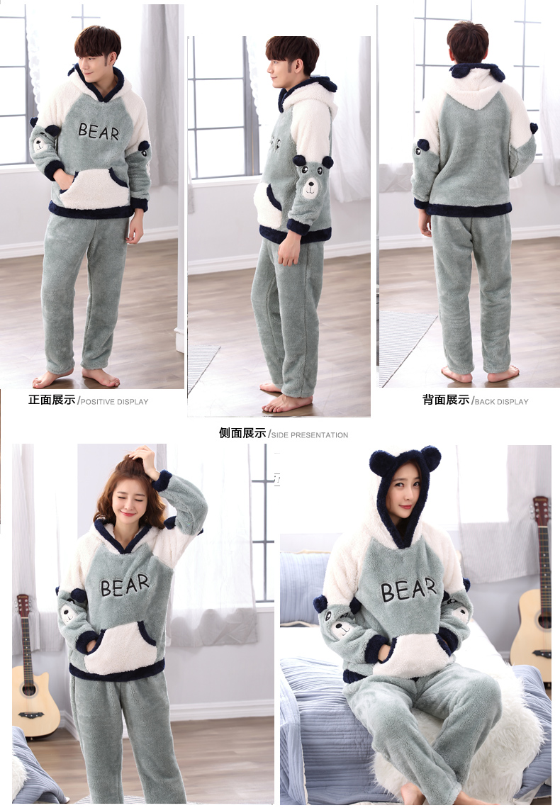 Coral fleece vài bộ đồ ngủ mùa thu và mùa đông mùa đông nam dài tay và phụ nữ dễ thương bộ thể thao nữ mùa đông