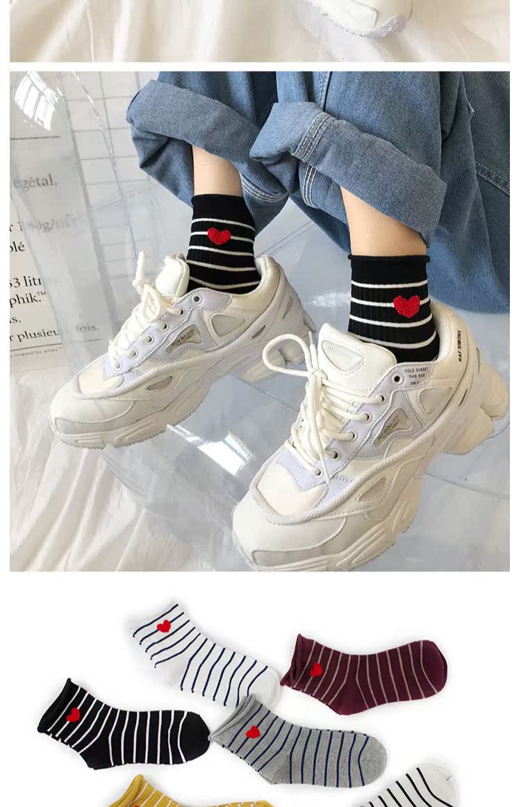 Vớ nữ vớ mùa xuân và mùa hè mới Nhật Bản sọc cuộn tròn trong ống đại học tình yêu bông lỏng miệng vớ phụ nữ tất vớ nữ