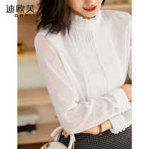 White stand-up collar chiffon shirt female temperament lace bottoming shirt top with long-sleeved autumn 2021 new small shirt