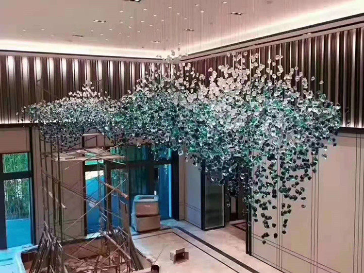 Custom Stone Glass Crystal Engineering Light Villa Sample House Display Center Sand Tray Dining Room Hotel Banquet Hall Chandelia Living-room Light