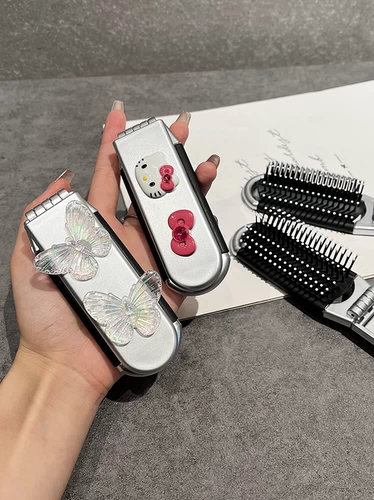 Складная мультяшная расческа для школьников, портативное маленькое зеркало для выхода на улицу, массажер