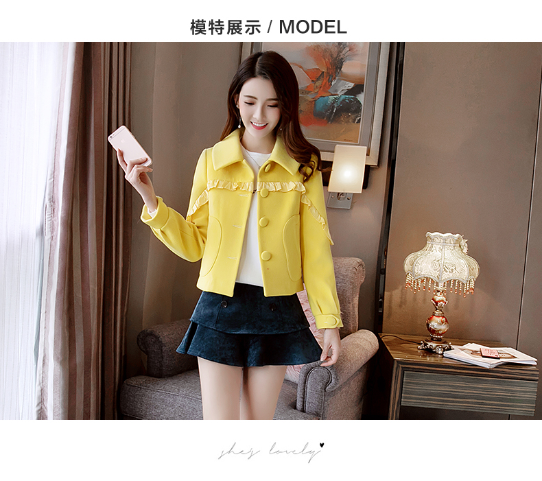 ATAR áo khoác ngắn trẻ em áo len lông xù áo khoác nữ 2018 mùa thu đông mới áo khoác nữ - Accentuated eo áo áo dạ ngắn tuổi trung niên